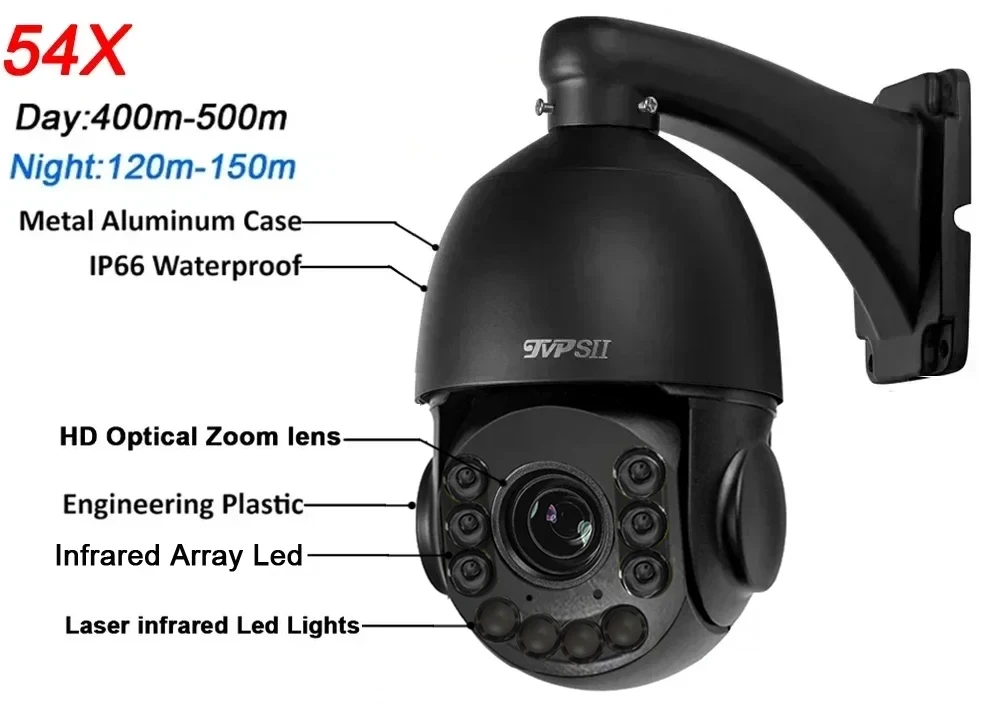 Max.512G Infared Auto Tracking CamHi H.265 8MP 4K 54X Optical Zoom Audio Rotate Alarm POE WIFI 2 In 1 PTZ IP Security Camera