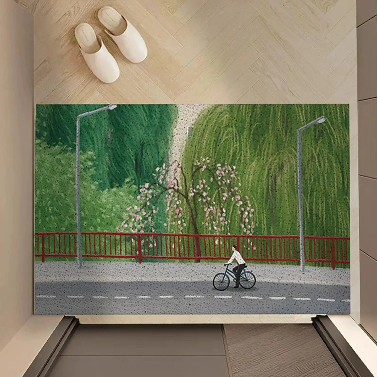 Landscape Painting Art Doormat PVC Silk Loop Entrance Rug Non-Slip Dirt Trapper Welcome Floor Mat for Front Door Hallway