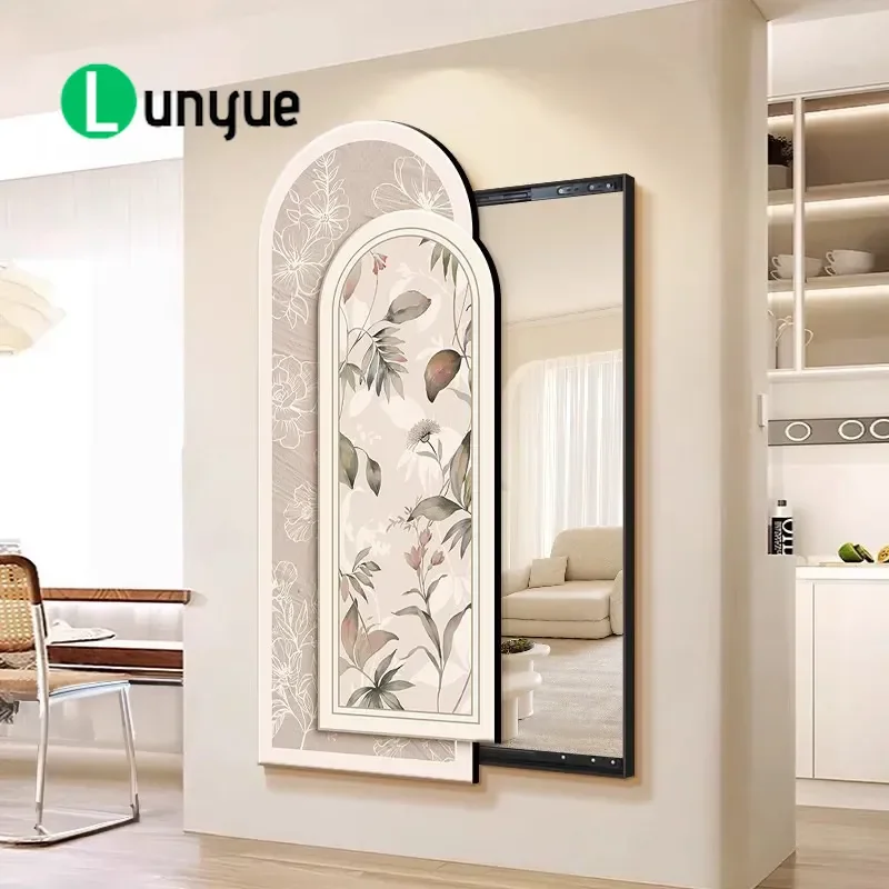 French Cream Style Flower and Bird Push-Pull Full Body Mirror Hidden Invisible Wall Art Decorative Painting for Living Room