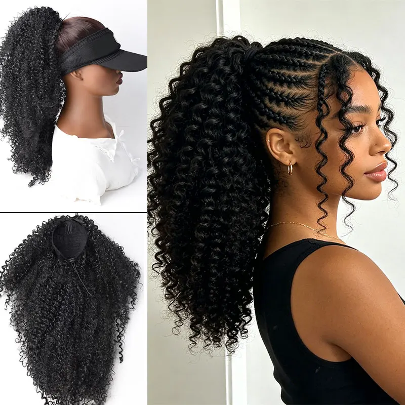 

20inch Twist-Knot Curly Drawstring Ponytail Hairpiece (Designed Specifically for Black Women), 50cm Long African Curly Clip-On Ponytail Hair Accessory, Naturally Soft, Tangle-Free Synthetic Hairpiece Suitable for Daily Use, Parties, Photography, and Other
