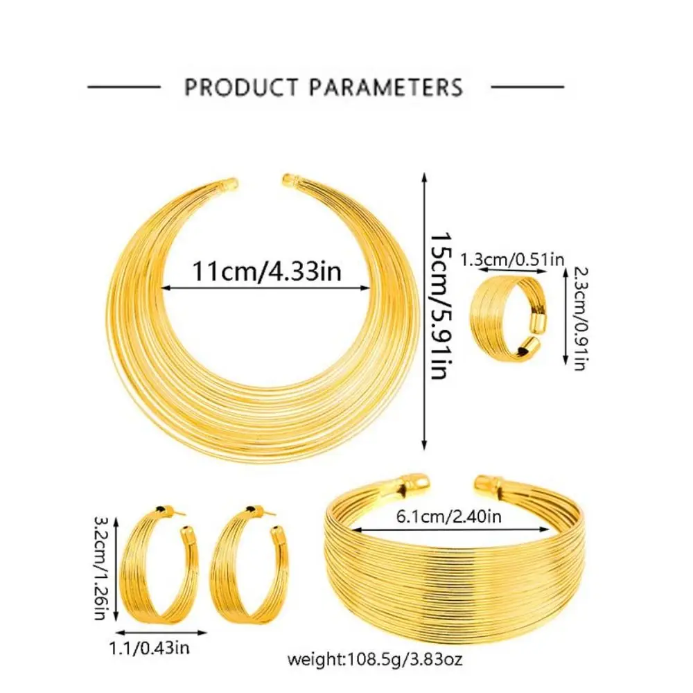Elegant Earring Multilayer Metal Wire Jewelry Set Korean Style Jewelry Accessories Exaggerated Necklace Alloy Finger Ring Women image 5