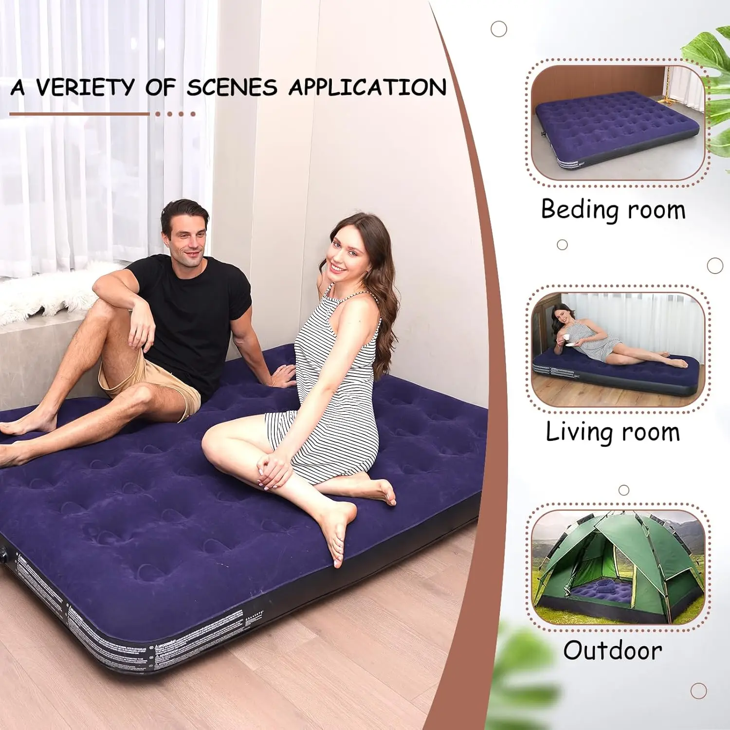 مرتبة هوائية، مرتبة منزلية مزدوجة قابلة للنفخ (مقاس 183*203*22 سم)، خيمة خارجية كسولة، سرير قابل للنفخ سميك محمول قابل للطي.