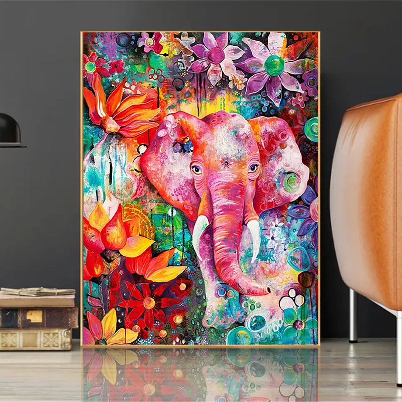 DIY 5D Diamond Painting Full Drill Colorful Flower Graffiti Elephant Diamond Mosaic Hand Inlaid Rhinestones Embroidery Home Deco