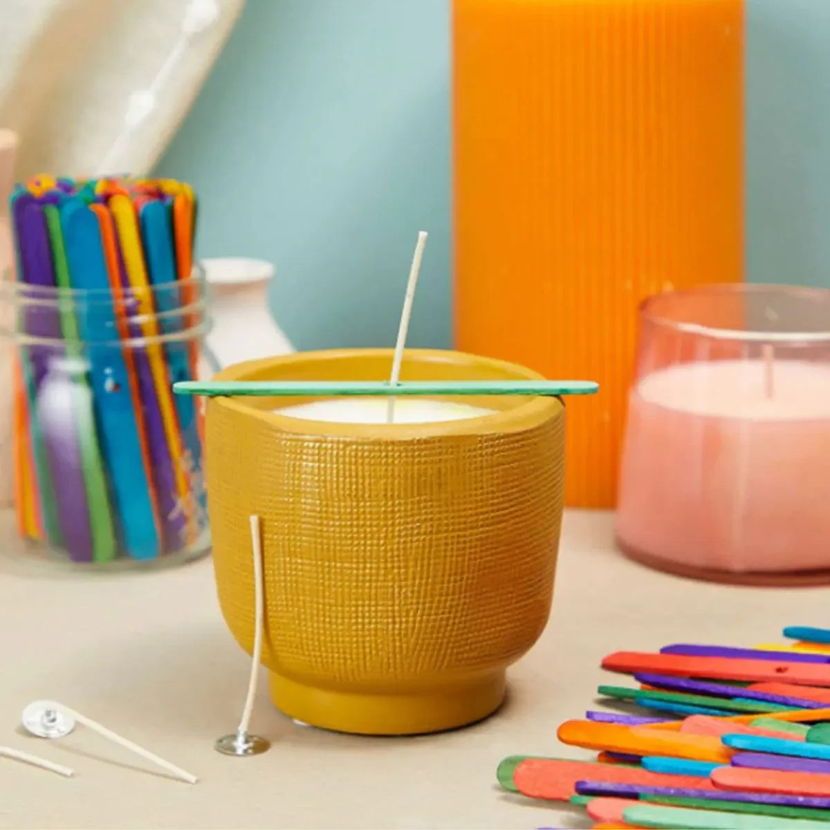 50 szt. Knot kolorowy drewniany zestaw do produkcji ręcznie robiona świeca nić bawełniana woskowego knota tęczowego podpora stała knota uchwyt do żyłki