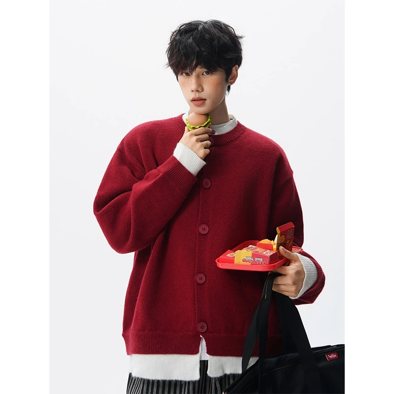 

Men's Faux Two-Layer Knit Sweater - American Style Cardigan | Premium Layering Look