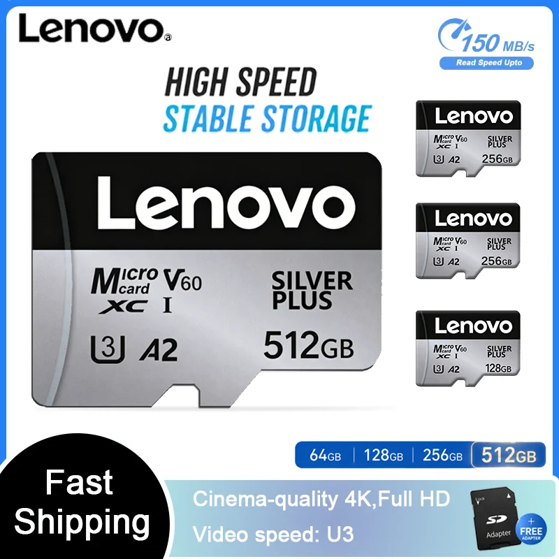 Lenovo Original Memory Card 512GB 256GB 128GB 64GB A2 Micro SD Card Class 10 UHS-1 TF Flash Card for Samrtphone/PC Network Card