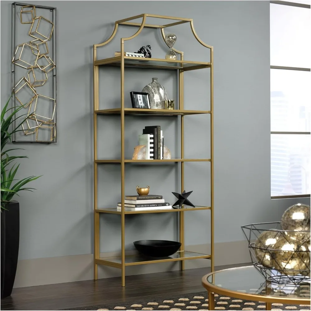 

International Lux Bookcase/ Book Shelf, Satin Gold Finish