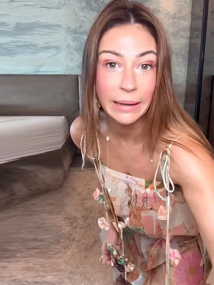 3D-Blumenbedruckte Spitzen-Oberteile mit Schnürung und Hosenanzüge für Damen, sexy ärmellose, rückenfreie, schmale Oberteile, weit geschnittene Hosen, charmante Damen-Outfits, neu – Detail 16