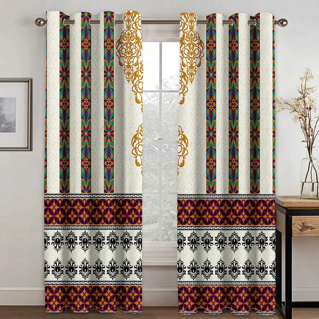 2Panel European Traditional Curtains Luxury Bohemian Curtains Black Gold Curtains for Bedroom Living Room Kitchen Window cortina