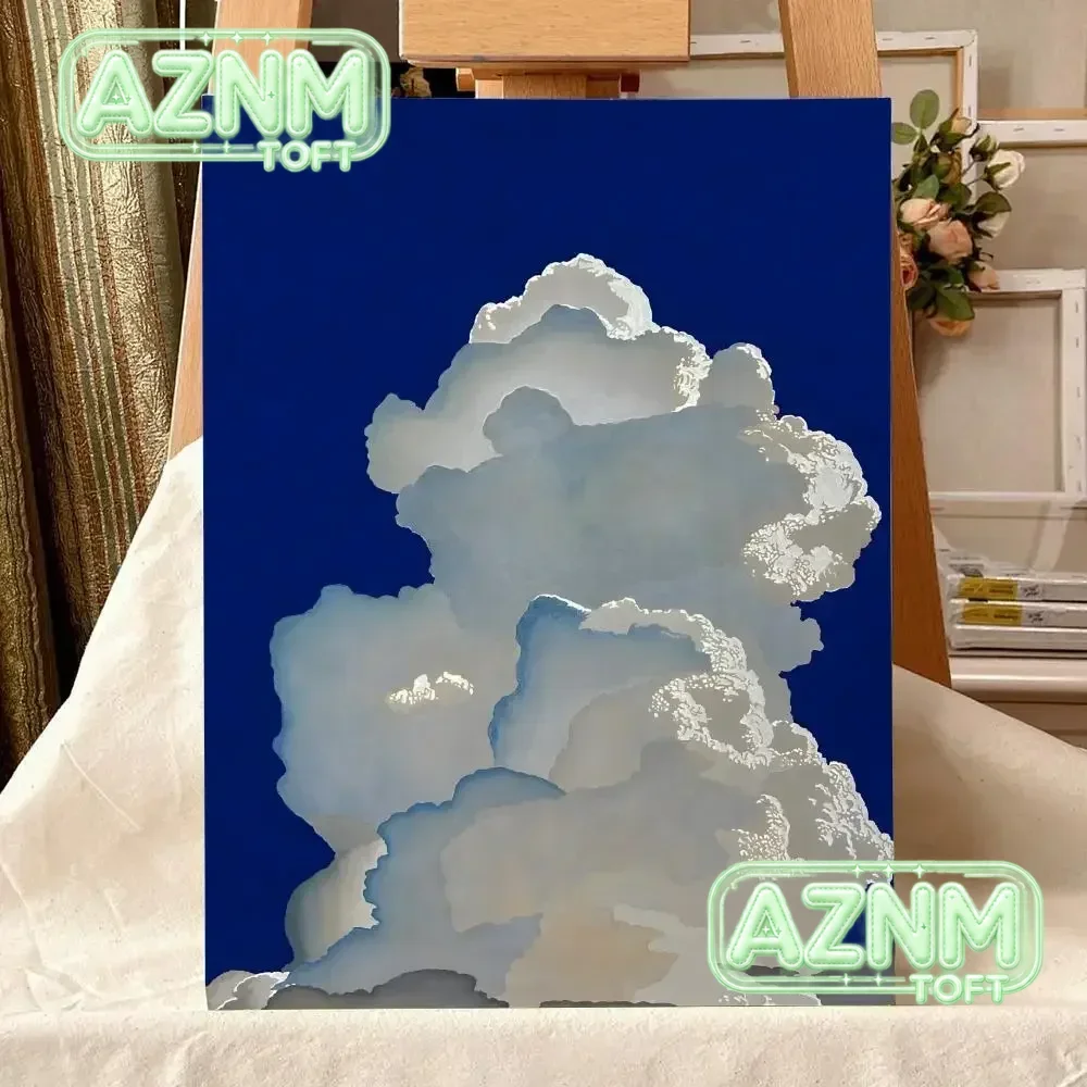 （2D canvas painting）Summer Illustrations S-Seong Ryul Blue Sky and Clouds Poster HD PVC Waterproof Wall Art - Self Adhesive F