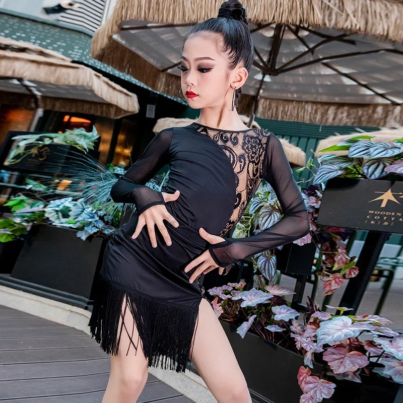 2022 New Latin Dance Costumes for Girls Children Summer Latin Dance Skirt Suit Dance Performance Wear