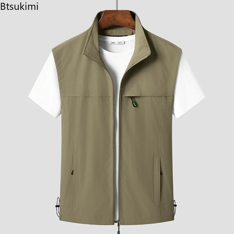 Spring New Men's Quick Drying Outdoor Multi-Pocket Sports Vest Loose Casual Zip Cardigans Lightweight Travel Hiking Fishing Vest