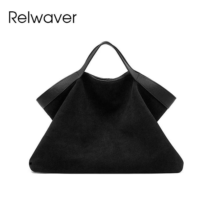 

Relwaver women handbag suede cowhide shoulder bag commuting ladies soft bag black versatile crossbody bag 2026 spring hobos