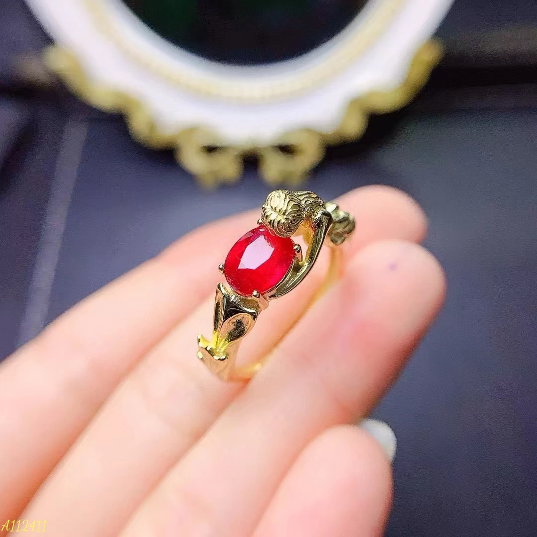 

KJJEAXCMY Fine Jewelry Natural Ruby Women's RingS925 Pure Silver Exquisite Inlaid High Clarity Gem Support Testing