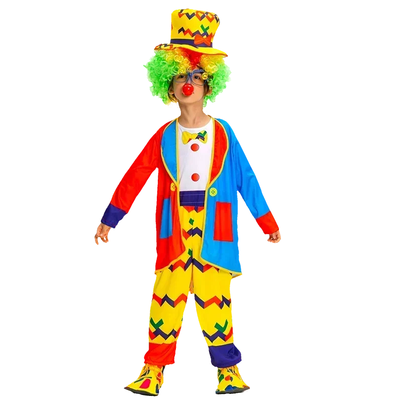 Halloween Kids Clown Cosplay Costumes Shoes and Wig Performance Funny Outfit for Girl Party Gift