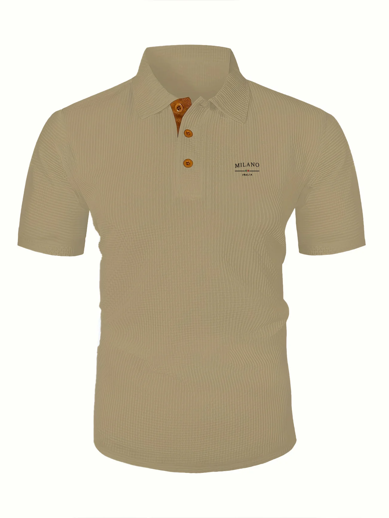 Milano Italia Herren Waffelstrick Kurzarm-Poloshirt Lässiges Mode-Golf-T-Shirt mit Kontrastknöpfen – Detail 3