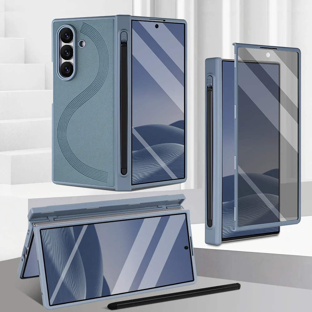 

VIETAO NEW ARRIVAL Fashion PU Leather Full Cover Phone Case For Galaxy Z Fold 7/6 With Privacy Tempered Glass, Touch Pen, Hinge