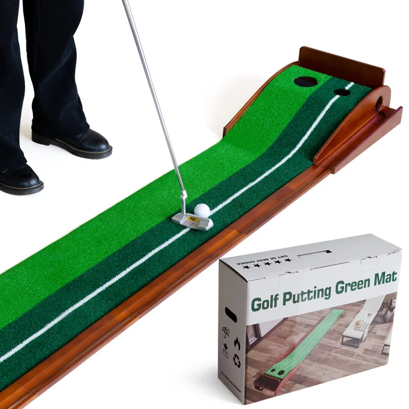 

New Trend Popular Solid Wood Golf Putting Mat Artificial Grass Automatic Ball Return System Golf Putting Trainer Mat