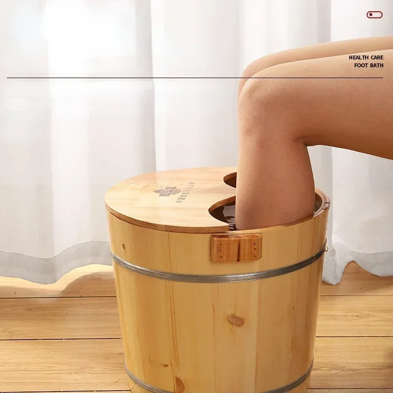 Double Ear Bucket Foot Soaker: Solid Wood Spa Tub Seamless Insulation Relaxing Foot Massage Soaking Bath Heated Foot Bath Best