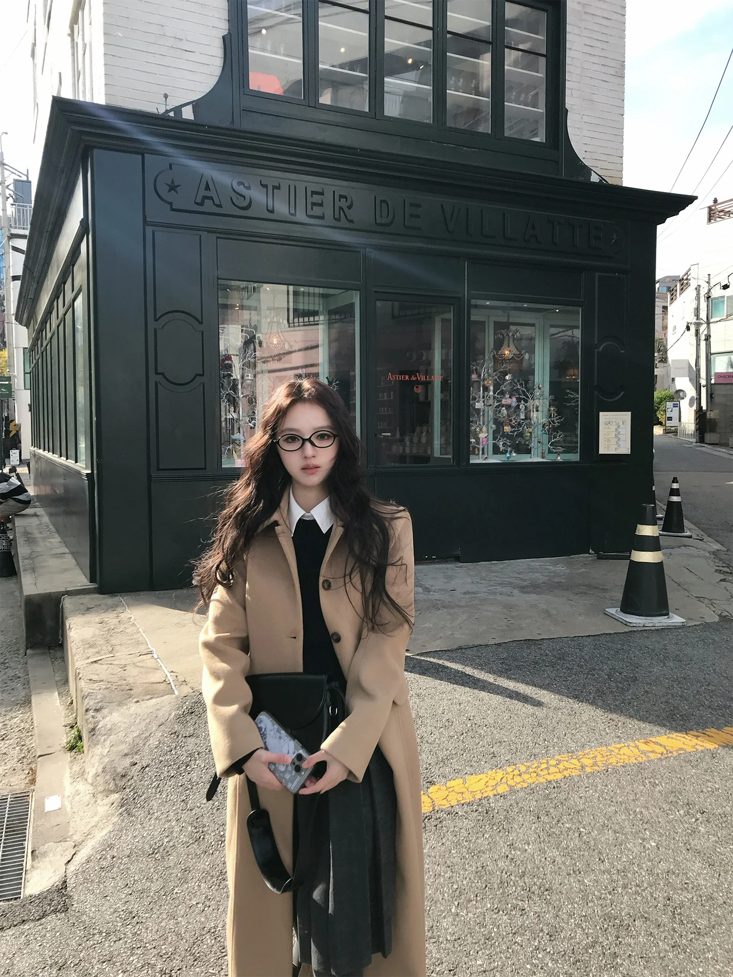 

Neurcz Long Woolen Coat Women's Winter Ele High-End Slimming Loose Camel Color Tweed Jaet Fem Outerwear Coat