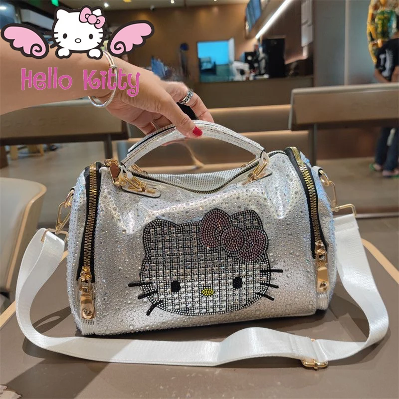 

Новая женская сумка Hello Kitty с бриллиантами, высококачественная сумка на плечо из натуральной кожи, большая вместительная женская модная сумка