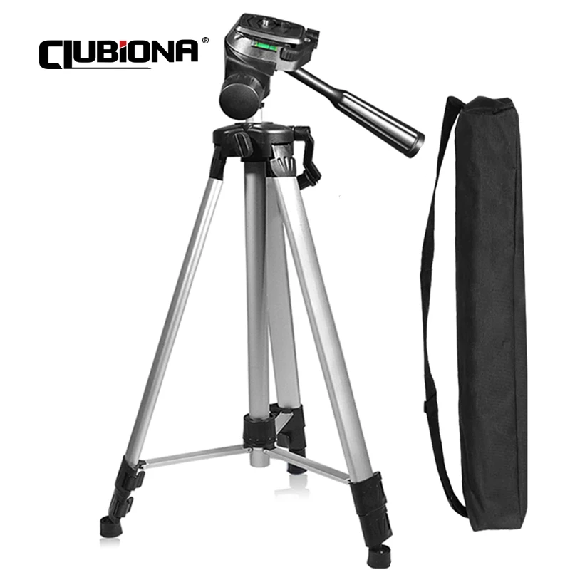 CLUBIONA 1.5m 3-Section Tripod Holder 5/8 to 1/4 Tilt Head Adapter Mount Aluminum Stand for 1/4 inch Thread Laser Levels Cameras