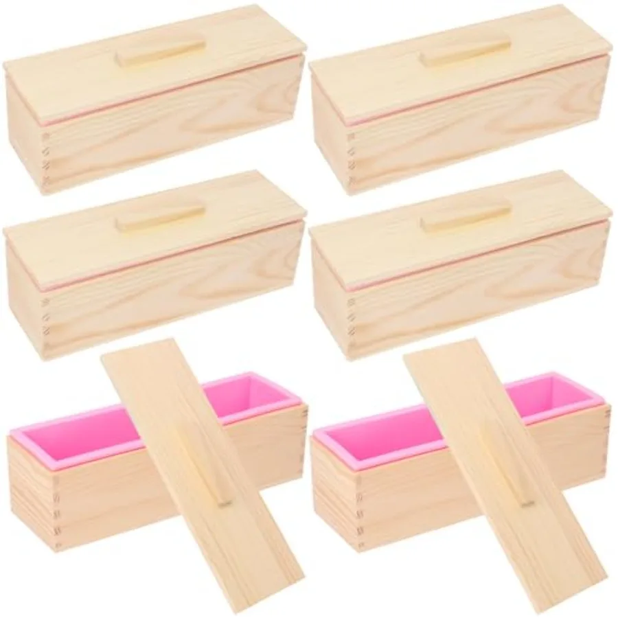 

6 Packs 42oz Soap Loaf Wood Box for Soap Making, Premium Silicone Loaf Soap Mollds with Wooden Box and Lid, Ideal for Large Siz