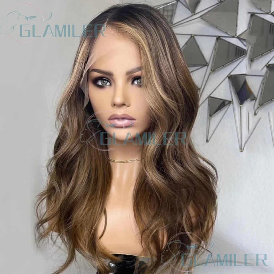 

Blonde Brown Highlight #4/27 Human Hair Body Wavy 5x5 Silk Top Closure Wigs Pre Plucked Glueless 13x6/360 Full Lace Wigs