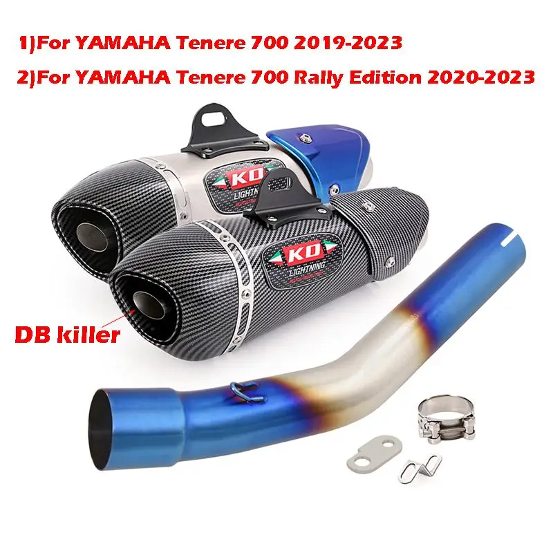 For YAMAHA Tenere 700 2019-2023 700 Rally Edition 2020-2023 Motorcycle Exhaust System Blue Mid Link Pipe 350mm Muffler DB Killer