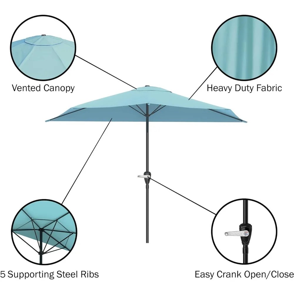 Pure Garden Half Umbrella Outdoor Patio Shade - 9 ft Patio Umbrella with Easy Crank - Small Canopy for Balcony, Table, or Deck (