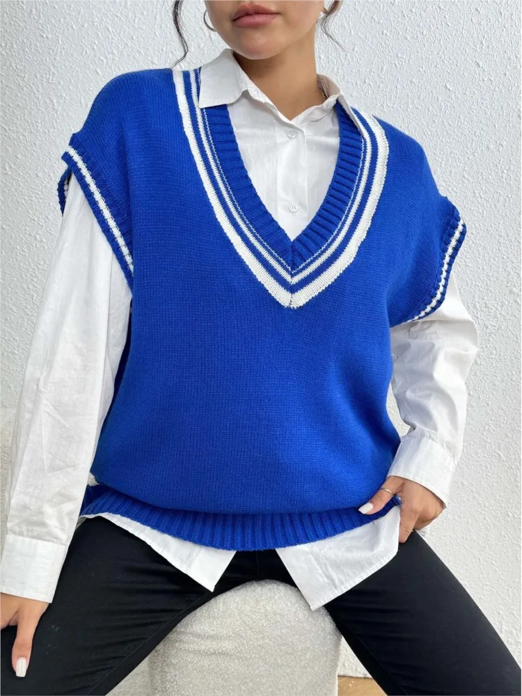 

Women's Knitted Sweater Vest New Knitwear All-Match Pullover Tops V Neck Sleeveless Vintage Retro Ropa De Mujer Vest Sweater