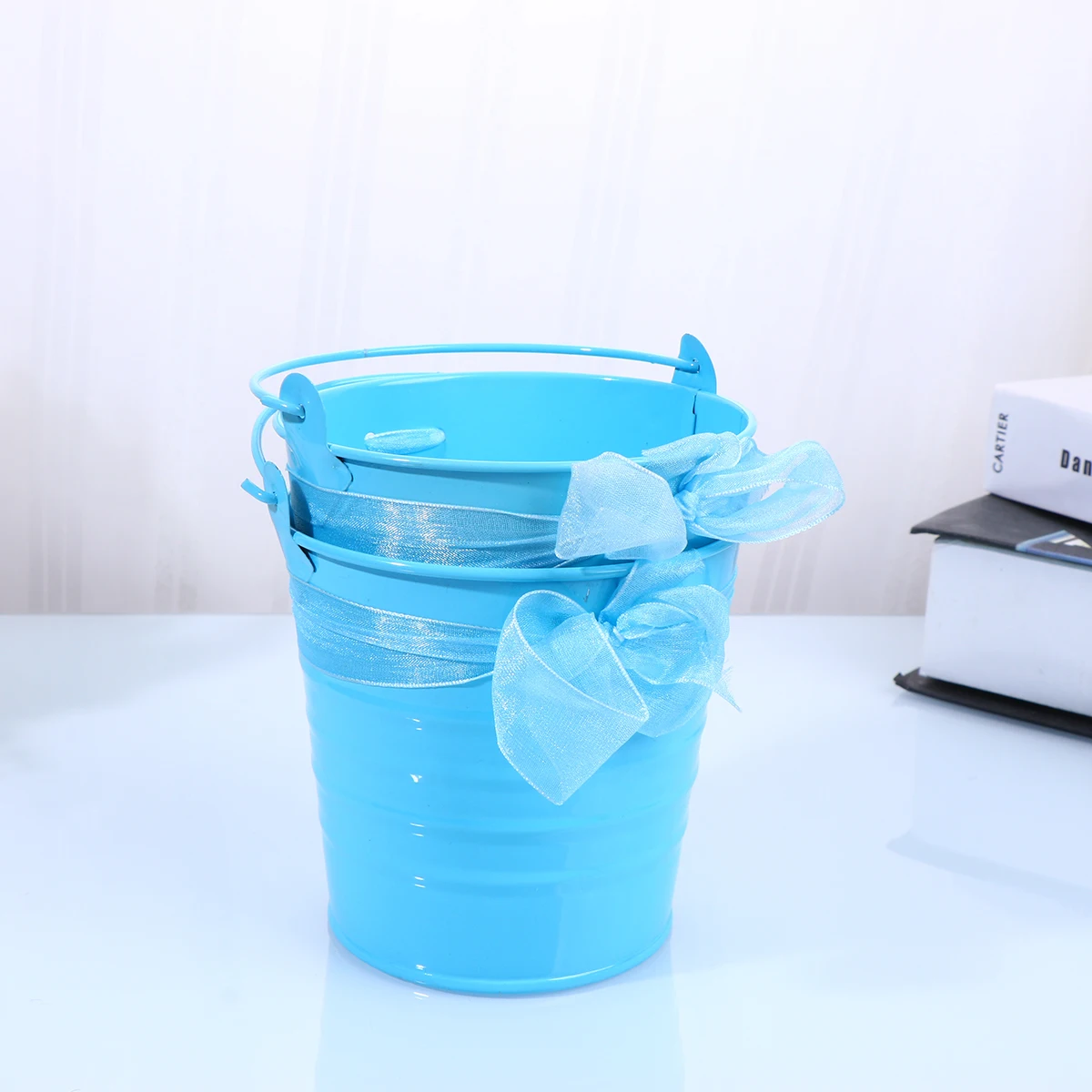 

2Pcs Gardening Buckets Iron Ribbon Small Pots Plants Home Decor Durable Safe Easy Cleaning Outdoor Travel Kids Toys Silk