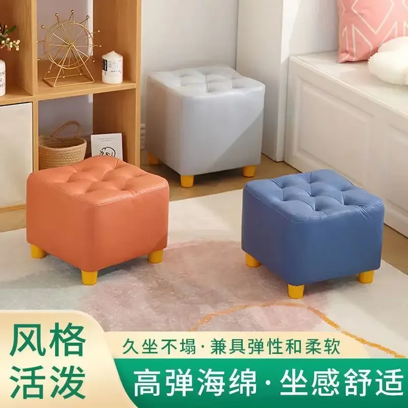 

Tech Cloth Small Stools Solid Wood Stool Changing Shoes Stool Living Room Coffee Table Square Low Stools Sofas Bench Ottomans