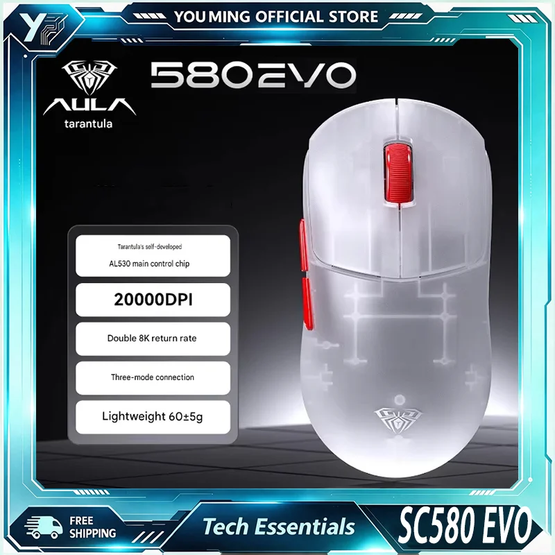 AULA SC580 EVO Wireless Gaming Mouse UltraLightweight Tri‑Mode AL530 Chip 8K Polling Rate Symmetrical Mice For PC Laptop Esports