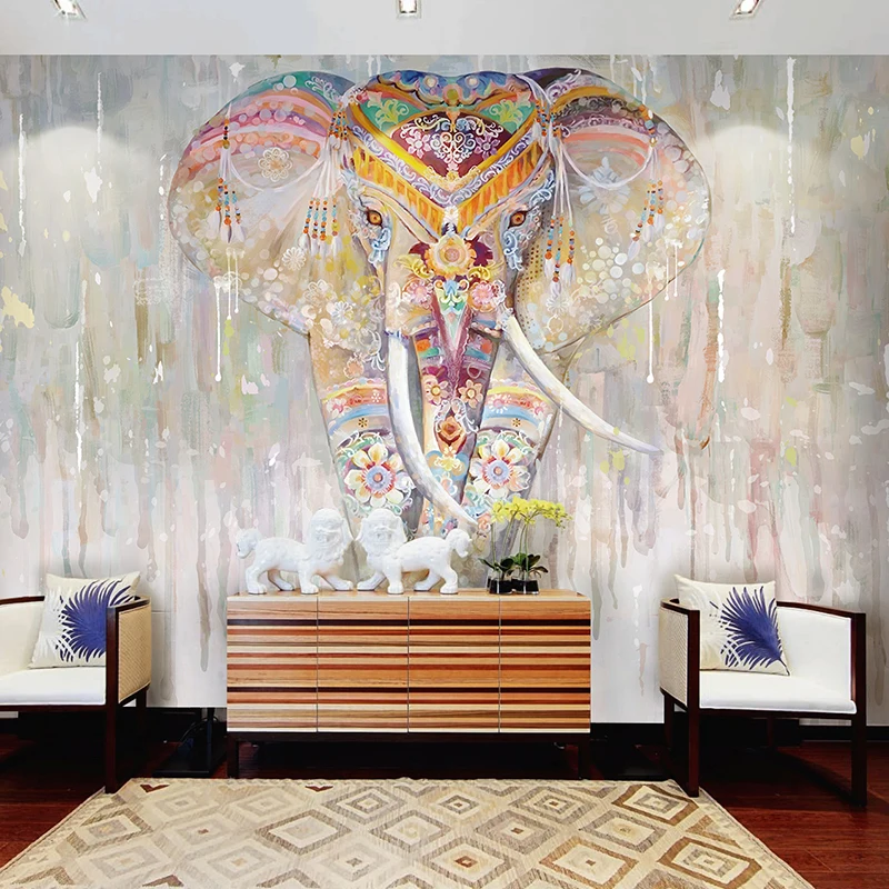 Custom Wallpaper 3D Southeast Asian Flamingo Mural Thai Elephant Animal Restaurant Decoration Background Workwear Shop Wallpaper image 4