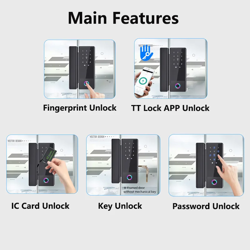 RAYKUBE GS1 TT Lock Bluetooth Smart Glass Lock For Glass Door Biometric Fingerprint Electronic Digital Lock Drilling free