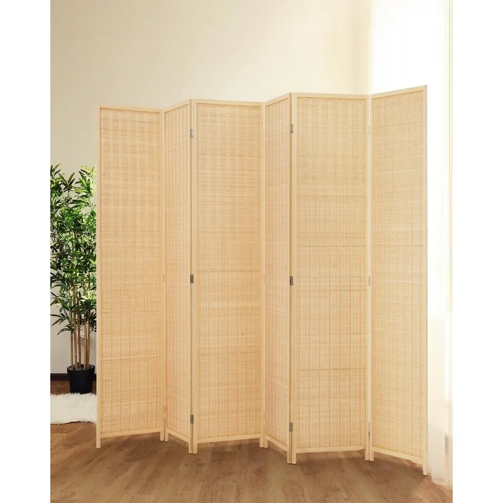 Room Divider Folding Privacy Screen, 6 Panel Room Divider Screen - 6 ft. Tall Bamboo Divider Panel for Room Partition Wall,Beige