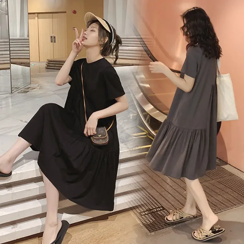 Summer Dress Summer Loose Short Sleeve Skirt Irregular Mid-length Trendy Mom Maternity Dress Summer Skirt