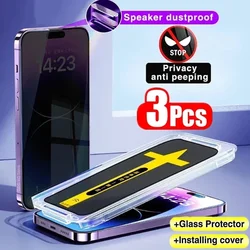 3Pcs High End Easy Installation Anti-spy Glass for IPhone 16 15 13 12 11 14 Pro Max 7 8 Plus Mini XR XS Privacy Screen Protector