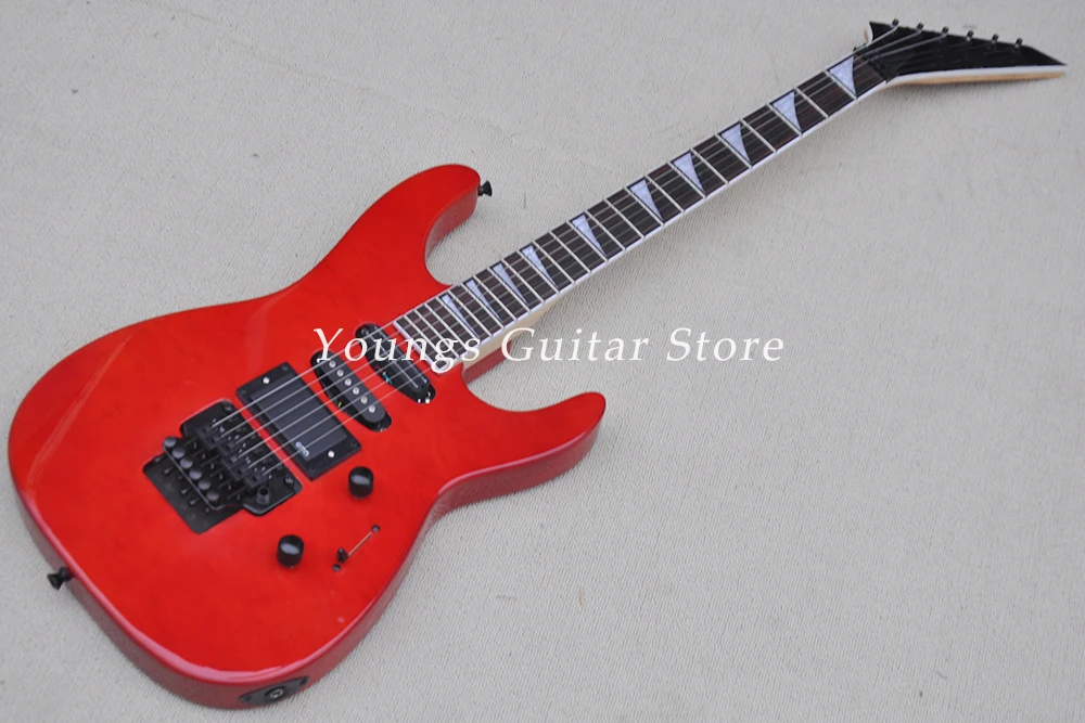 Guitarra eléctrica roja metálica de 6 cuerdas con herrajes negros, diapasón de palisandro, oferta personalizada YSGS-8396