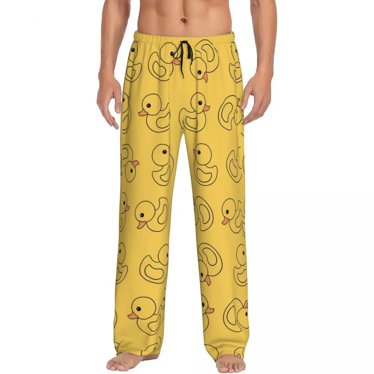 

Custom Printed Men's Yellow Rubber Duck Pajama Pants Gothic Sleepwear Sleep Lounge Bottoms with Pockets