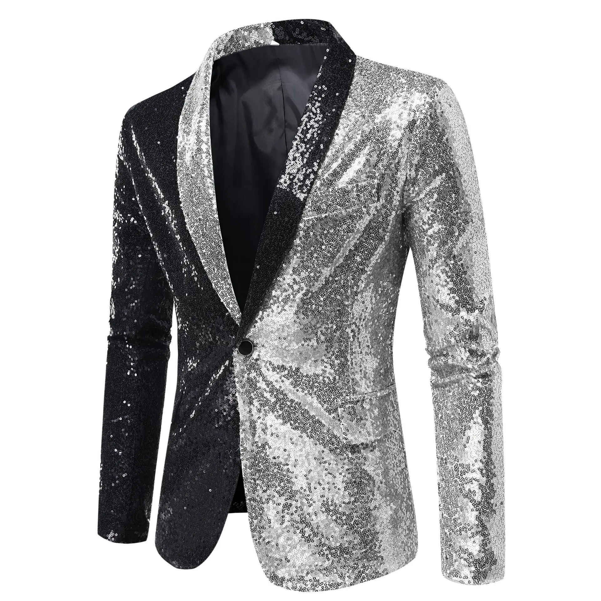

Man Coat Suits Turn Down Collar Solid Color Shirt Men Contrast Color Sequin Bow Blazer Mmale Breathable Patry Stage Suit Sets