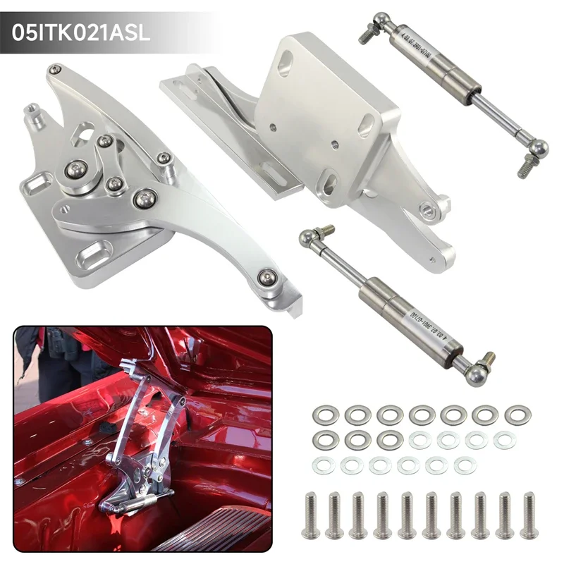 Left and Right Side Billet Hood Hinge Kit Pair For 1964-1966 Ford Mustang/ Comet Falcon Fairlane 1964-1965 Aluminum Silver