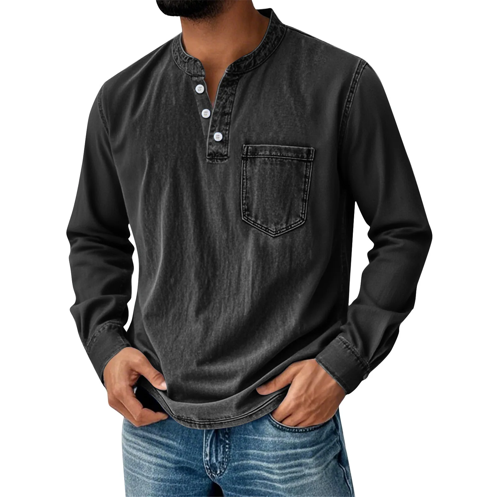 Spring and autumn cross-border men's clothing three-button long-sleeved T-shirt young men's casual trend8117