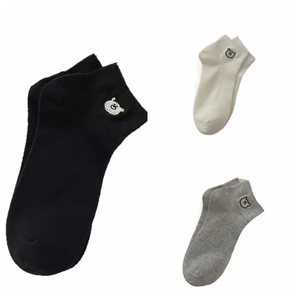 3Pairs Cute Thin Embroidered Bear Socks Ins Style Sweet Sweet Ankle Socks Kawaii Female Hosiery Short Tube Socks Women Girl