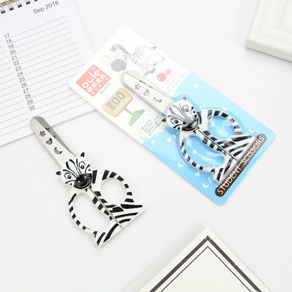 3Pcs Animal Cartoon Scissors Safe Paper Cutting Craft Scissors Small Student DIY Handmade Zebra Tiger Lion