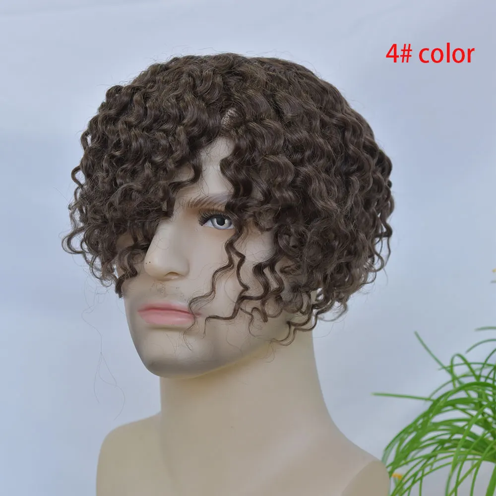 

Мужской парик-накладка из натуральных волос на швейцарской сетке, размер 10x8 дюймов, система замещения волос для мужчин, глубокая волна, цвет 4 #