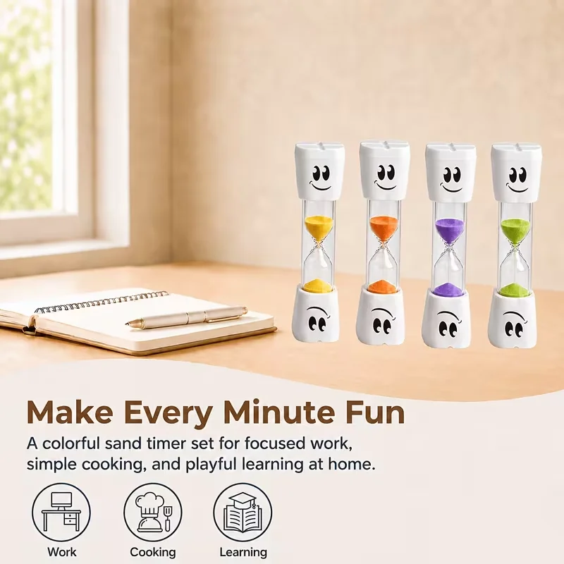 Smiling Teeth 2-minute Hourglass, Multi-color Toothbrush Hourglass, Compact Joyful Hourglass (2-piece set)