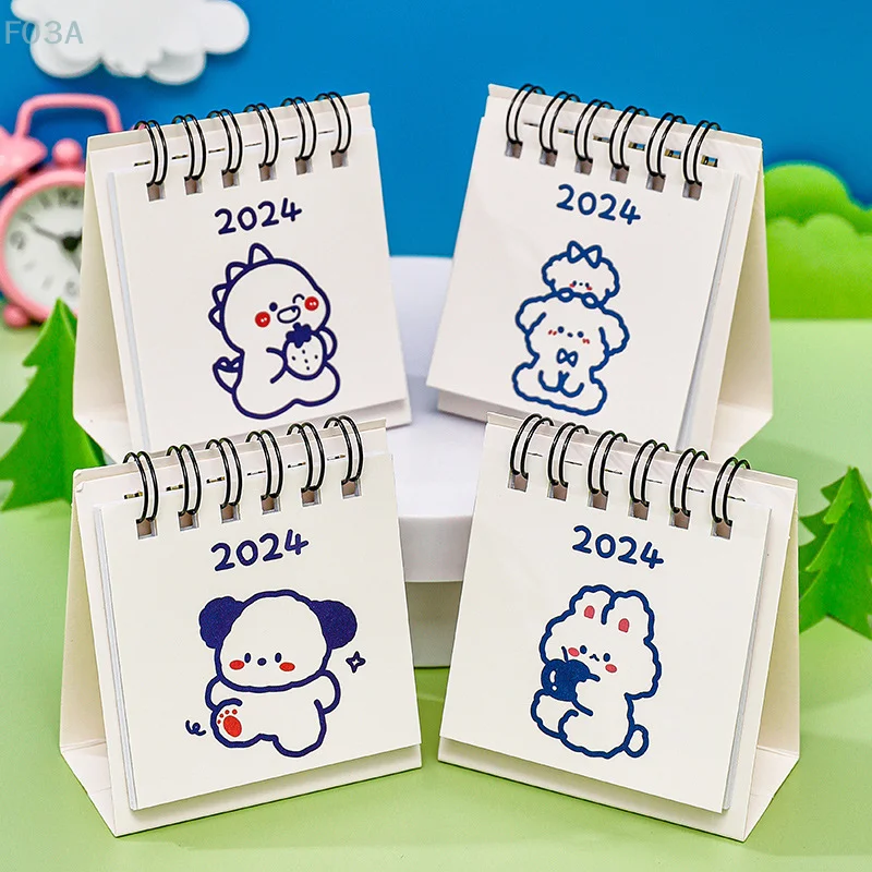 2024 Year Simple Ins Small Desk Calendar Student Desktop Cute Cartoon Dog Rabbit Mini Note Memo Calendar Study Office Calendar