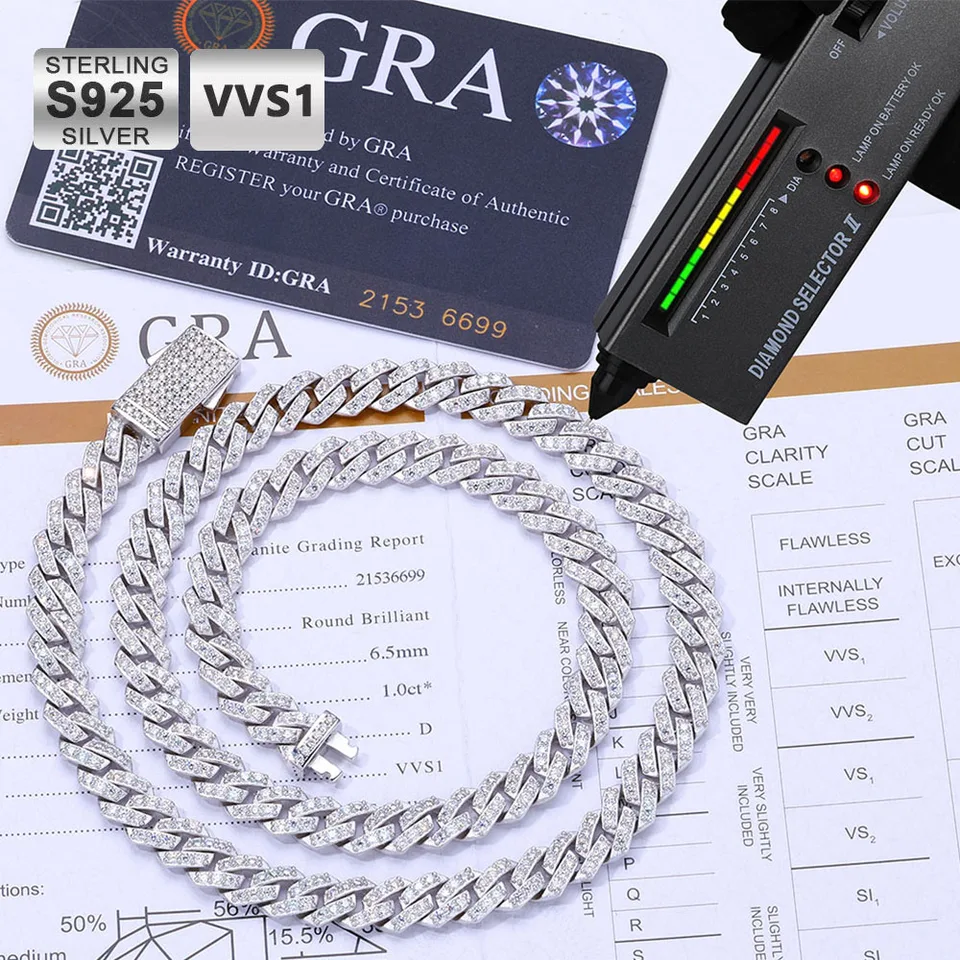 ICEBLING 925シルバー モアサナイト 8mm プロング キューバンリンク 
